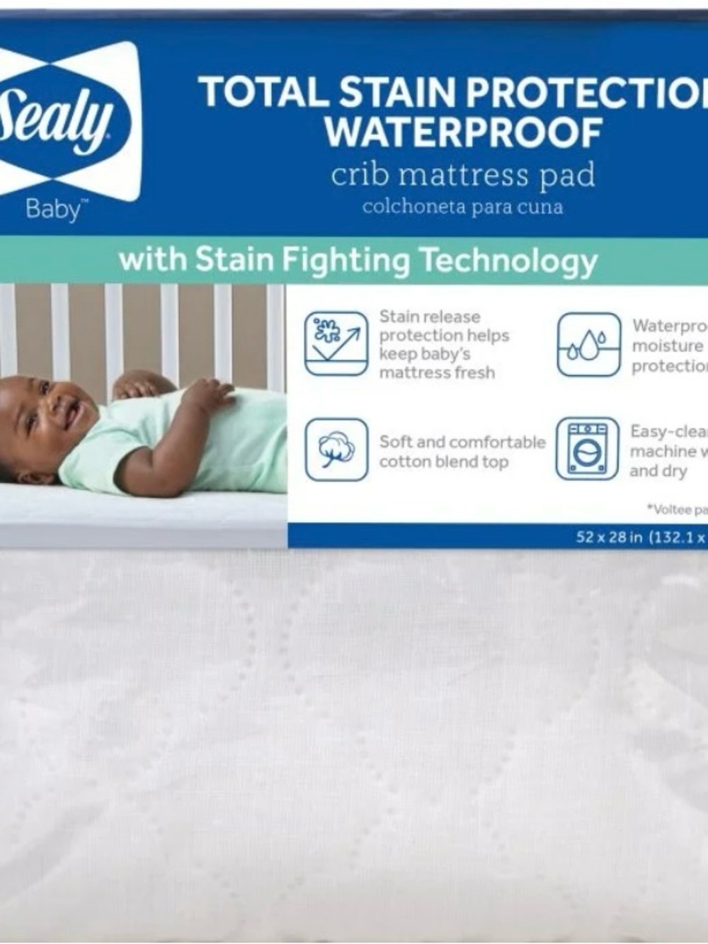 Sealy Total Stain Protection Fitted Crib Mattress Pad